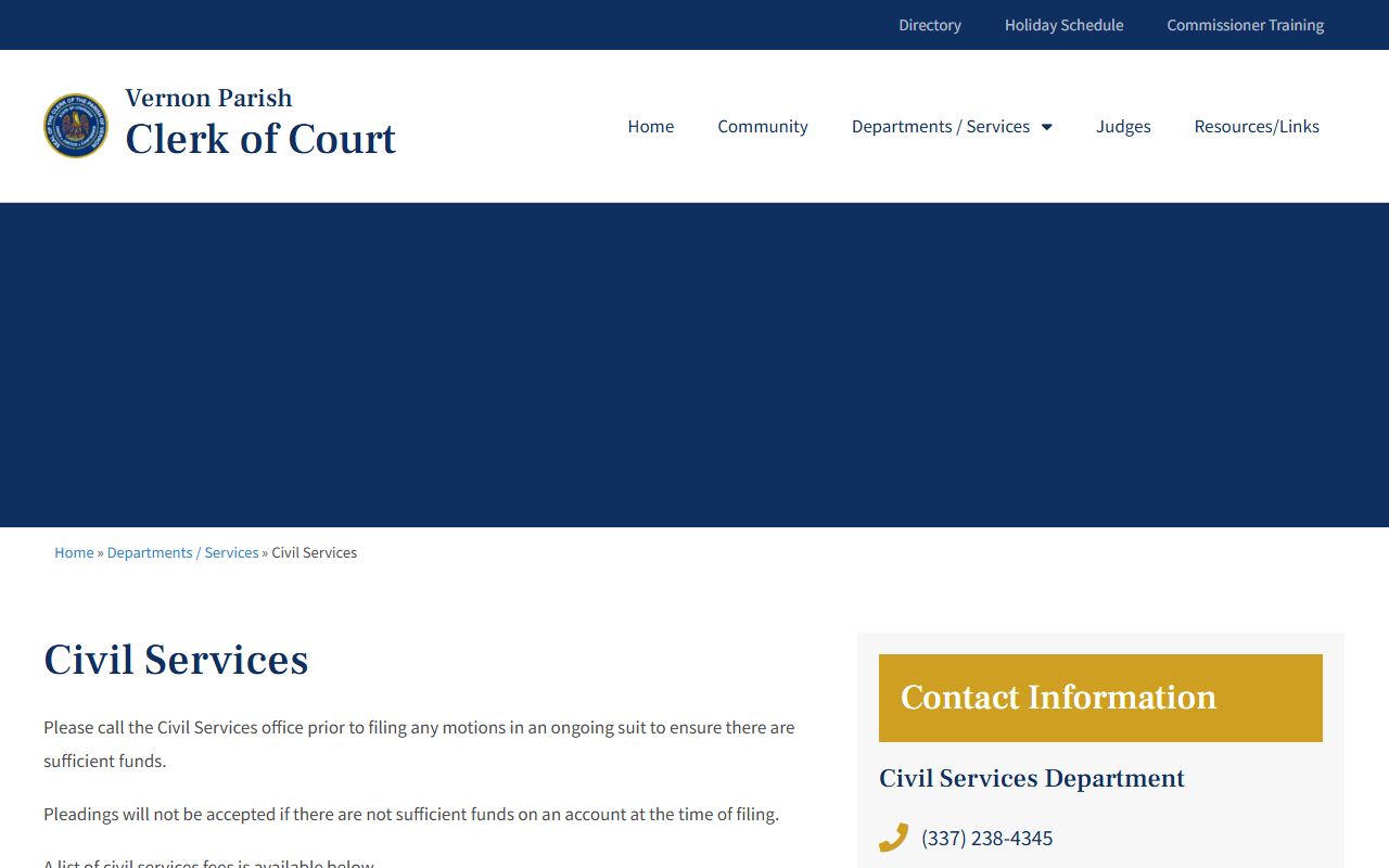 Vernon Parish Clerk of Court records civil services filing fees