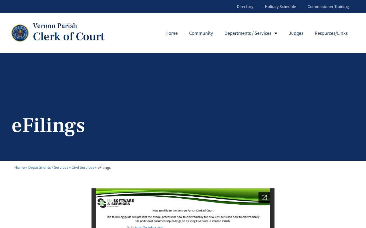 Vernon Parish Clerk of Court records e-filing instructions