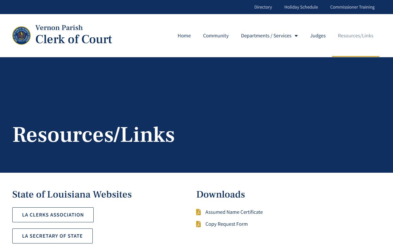 Vernon Parish Clerk of Court records resources and copy request links