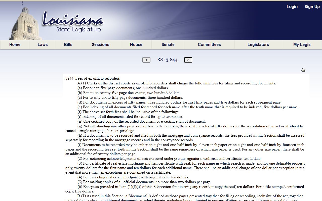 Vernon Parish Clerk of Court records Louisiana recorder fee statute