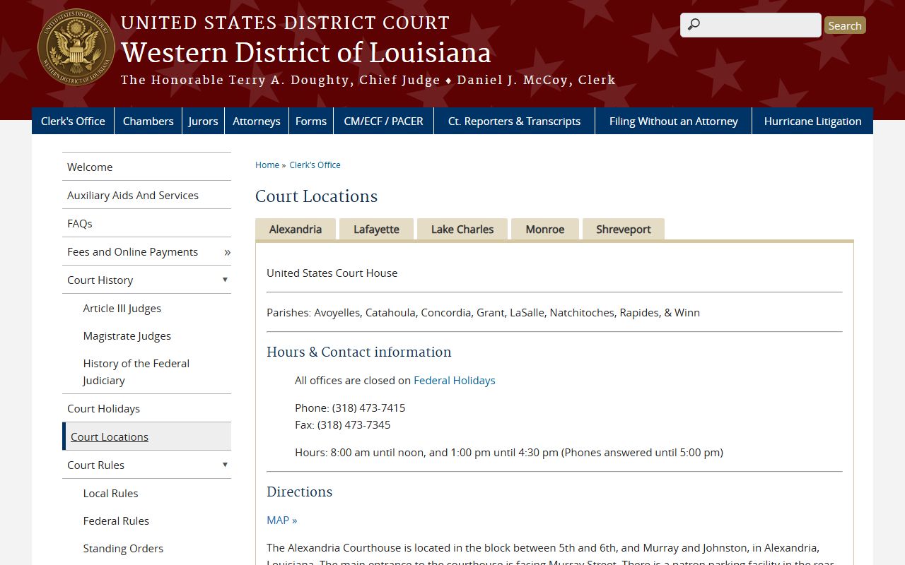 Vernon Parish court charges and Western District of Louisiana court location source
