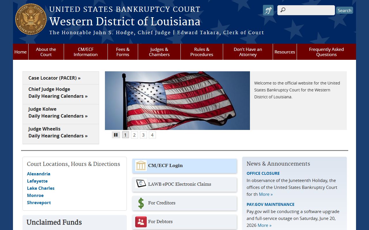 Vernon Parish court dockets Western District bankruptcy court
