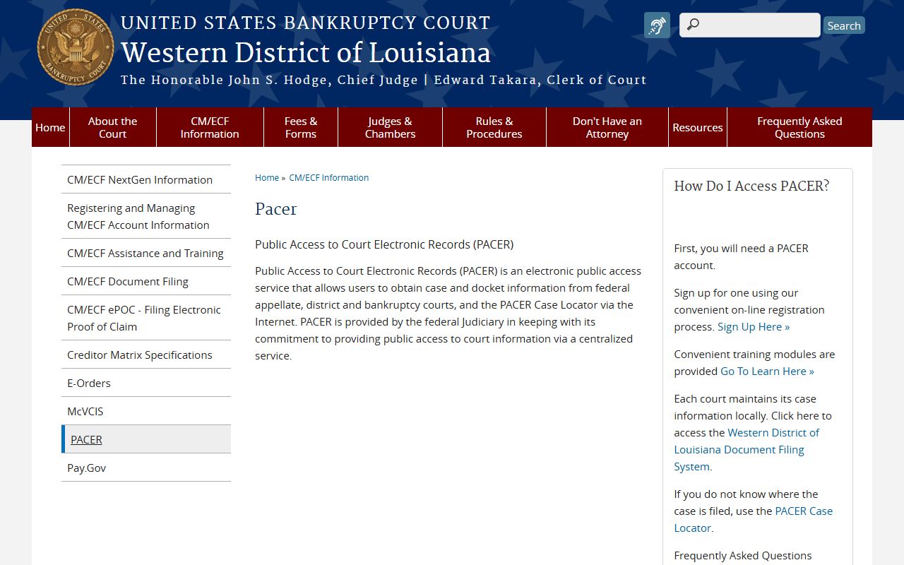 Vernon Parish court dockets bankruptcy PACER explanation