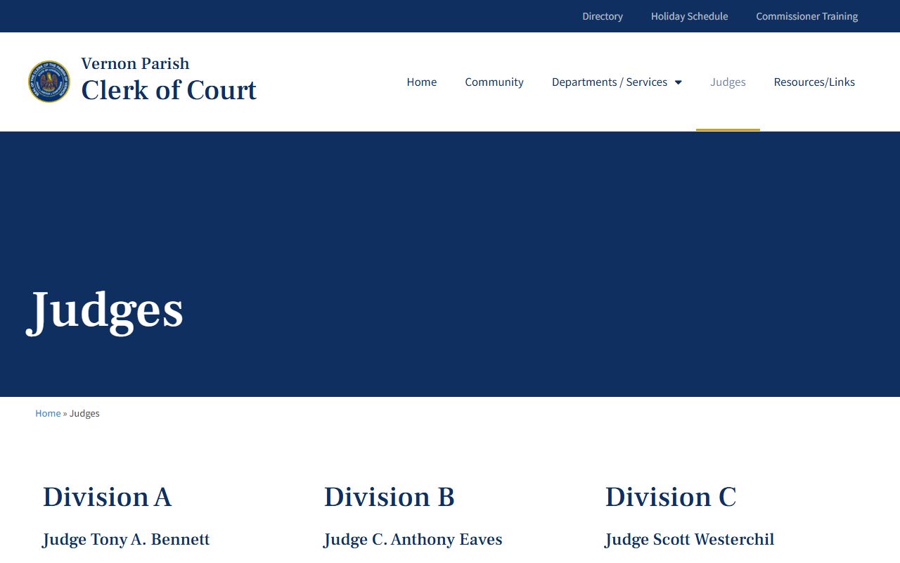 Vernon Parish District Court records 30th Judicial District Court divisions