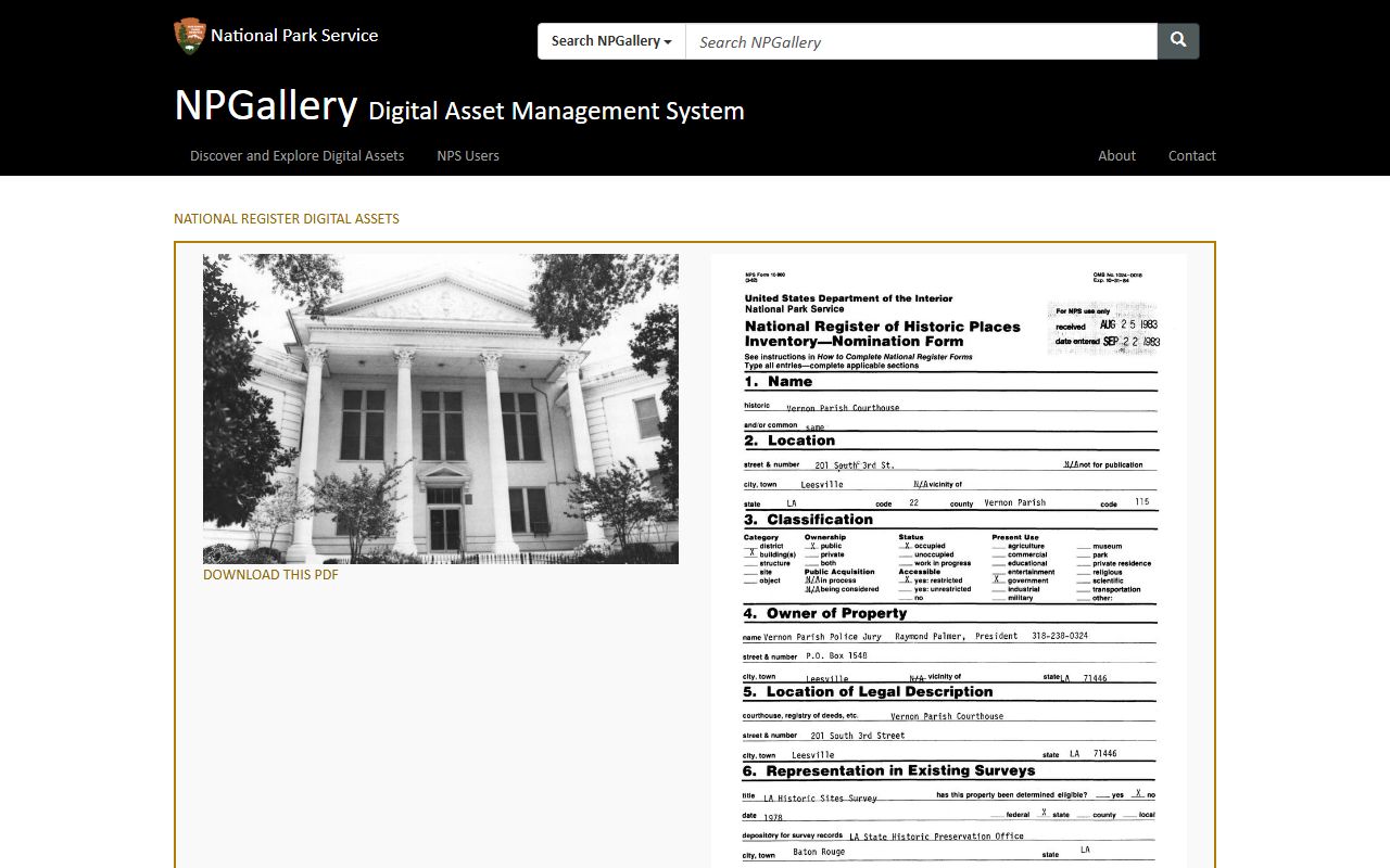 Vernon Parish court records National Register courthouse entry
