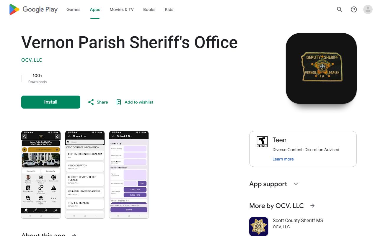 Vernon Parish inmate records sheriff mobile app listing