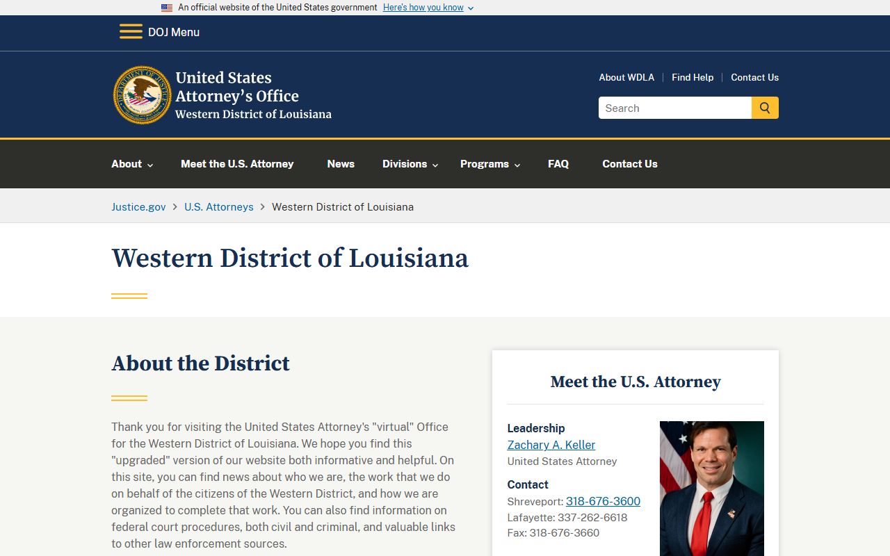 Vernon Parish warrant records federal prosecution source for the Western District of Louisiana